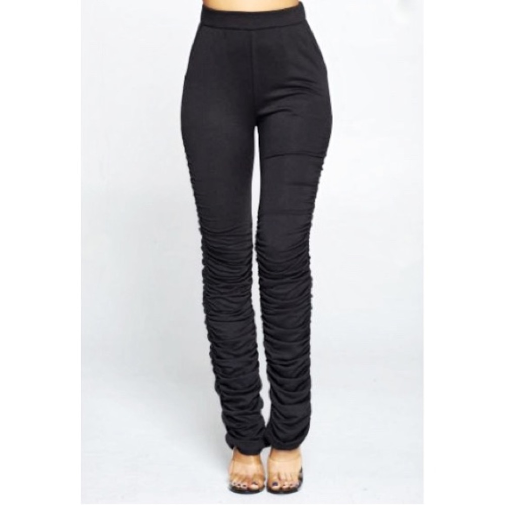 Black High Waisted Ruched Pants